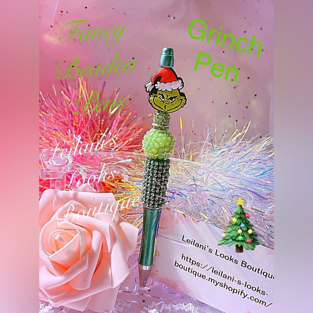 Fancy Grinch beaded pen fancy pens/Fancy Beaded Pens, Fancy pens, Acrylic beads,